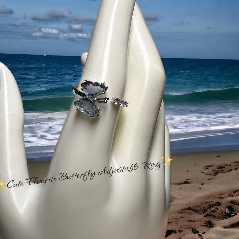 ✨Cute Fluorite Adjustable Butterfly 🦋 Ring with Stones✨